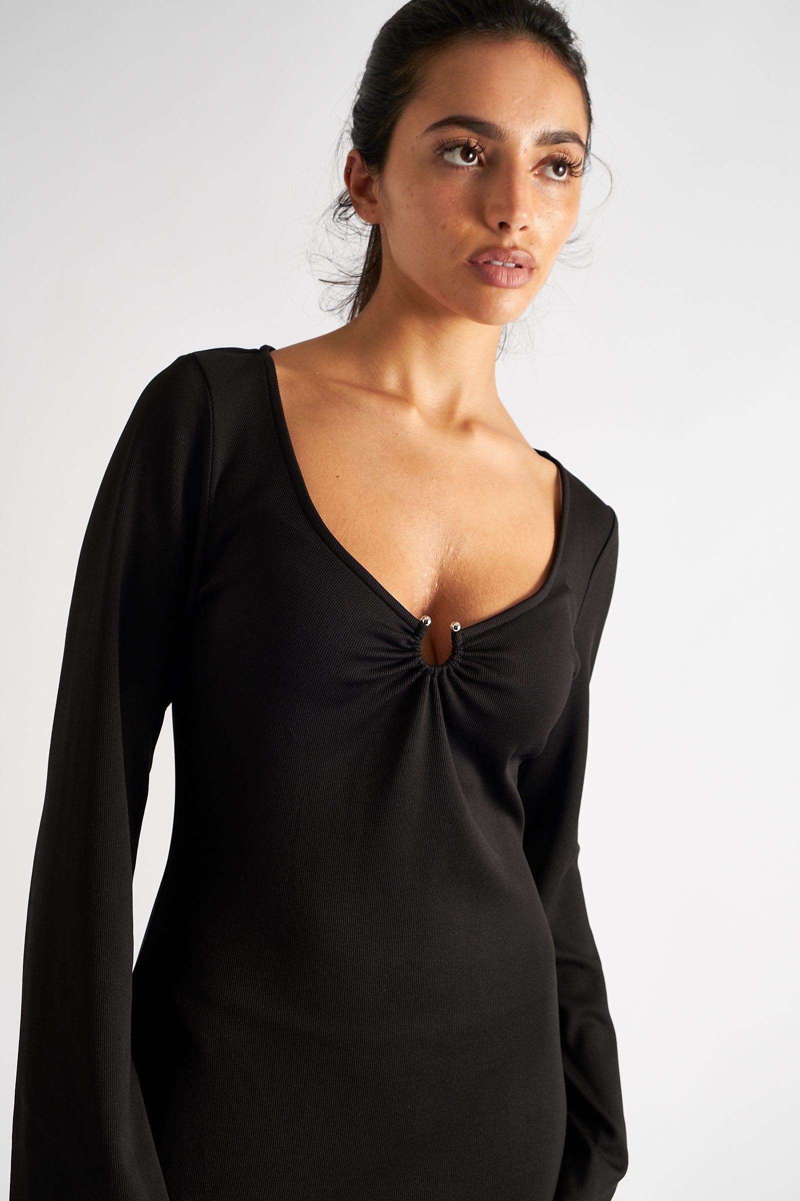 Louche Louche Women's Charley Black Fine Rib Bodycon Midi Dress - 3