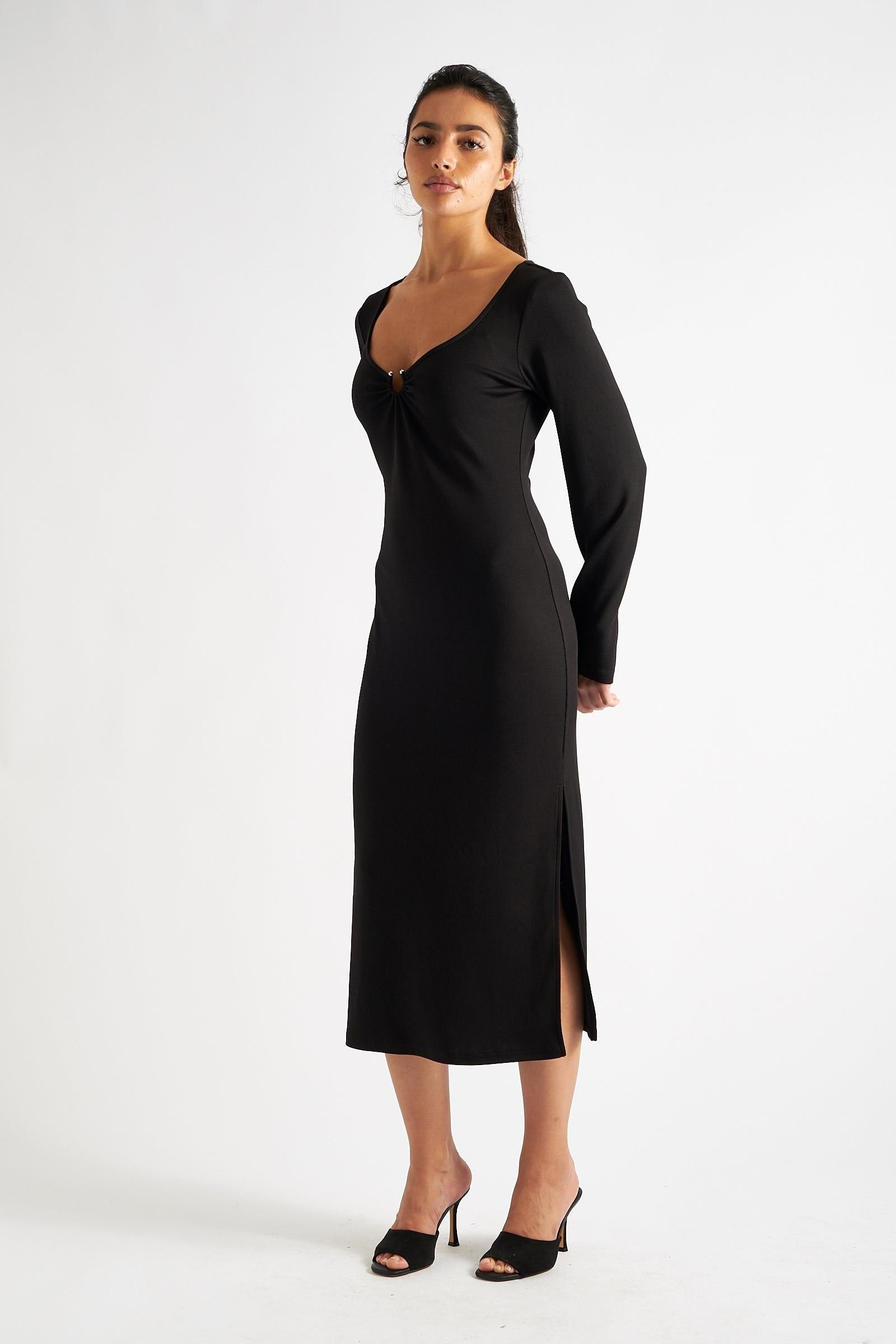 Louche Louche Women's Charley Black Fine Rib Bodycon Midi Dress - 4