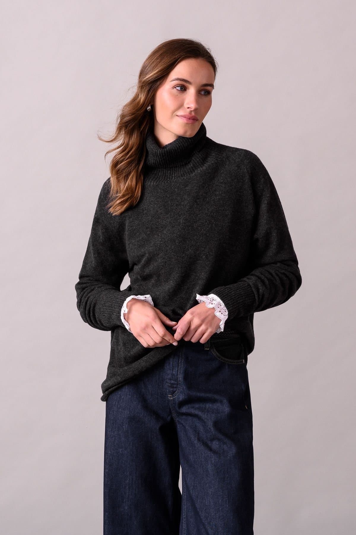 Celtic & Co Celtic & Co Women's Geelong Wool Slouch Turtleneck Sweater in Dark Grey