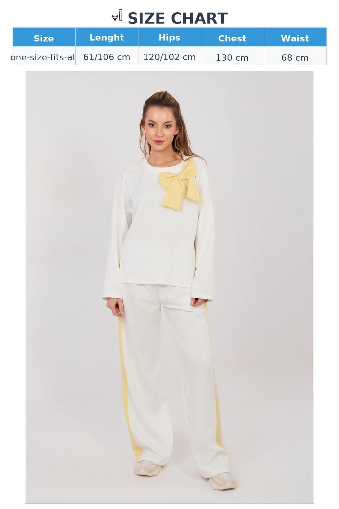 Love Lace Love Lace Women's Bow Detail Wide Leg Casual Tracksuit Set Style 224796 in White - 4