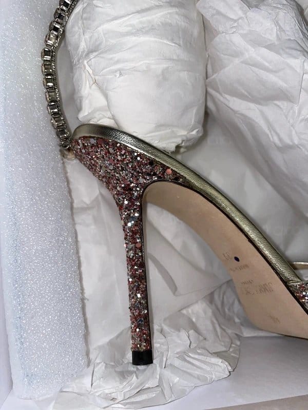 Jimmy Choo Jimmy Choo Saeda 100 Rose Coarse Glitter Fabric Crystal Summer shoes Size UK 6 EU 39 RRP £895 - 1