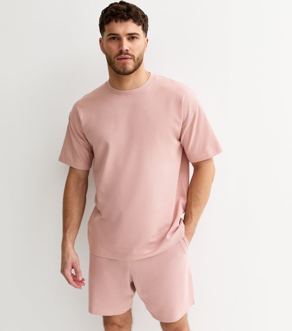 New Look Men's Pink Regular Waffle Texture Shorts New Look