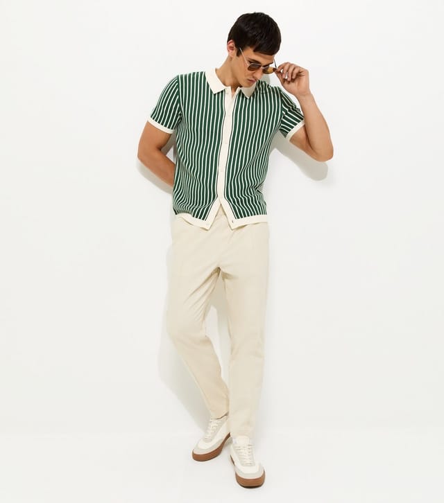 New Look Men's Green Regular Striped Short Sleeve Polo Top New Look - 3