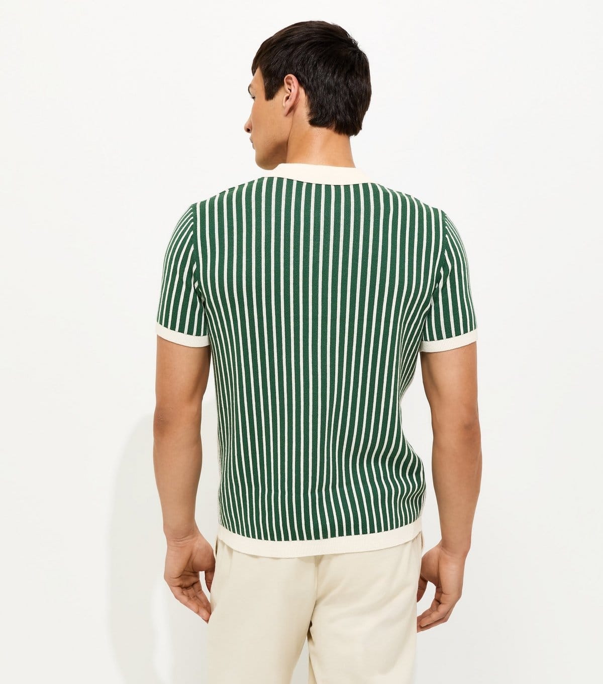 New Look Men's Green Regular Striped Short Sleeve Polo Top New Look - 4