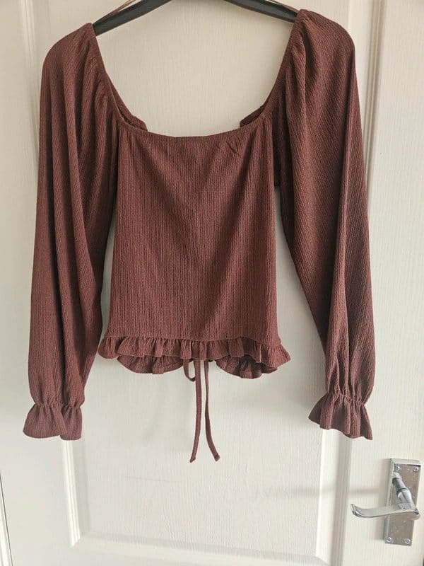 New Look Brown Ruche Blouse Size 8