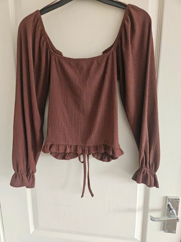 New Look Womens brown ruched blouse Size 8