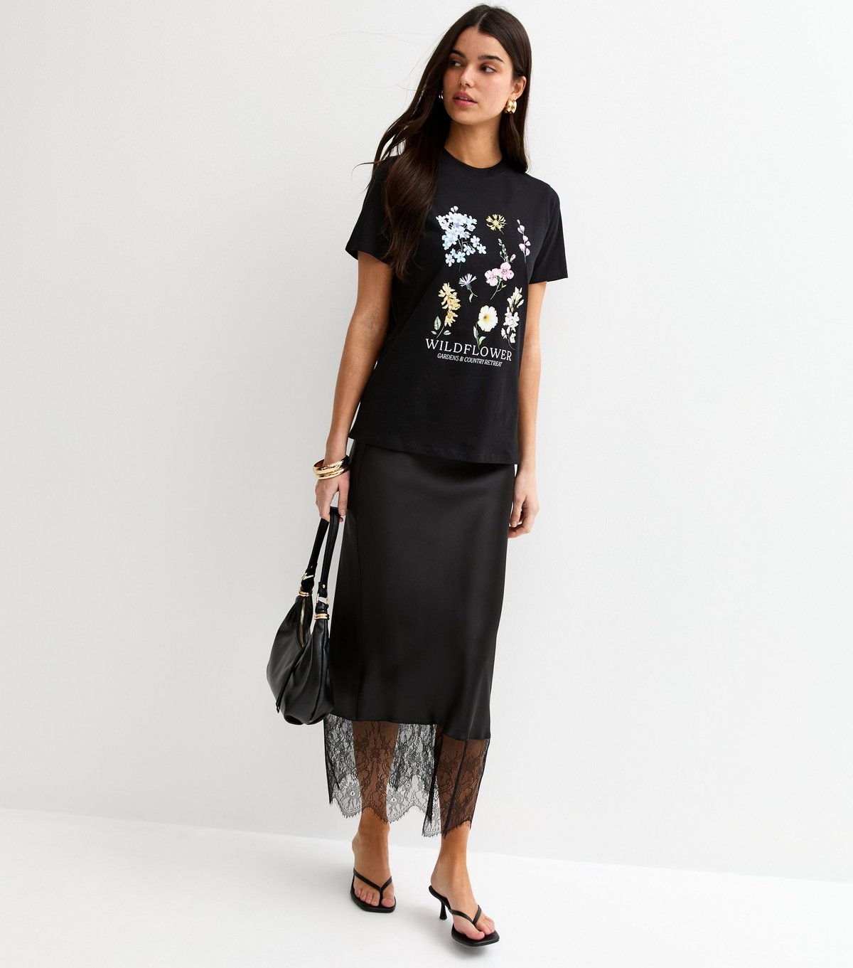 New Look Women's Black Cotton Wildflower Print T-Shirt New Look - 3