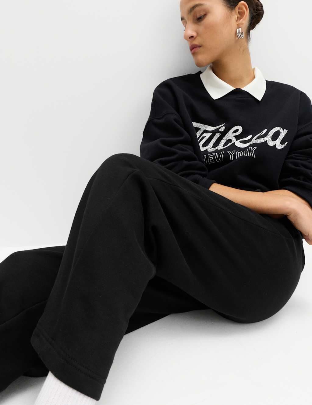 Marks & Spencer M&S Cotton Rich Carrot Leg Ankle Grazer Joggers Black