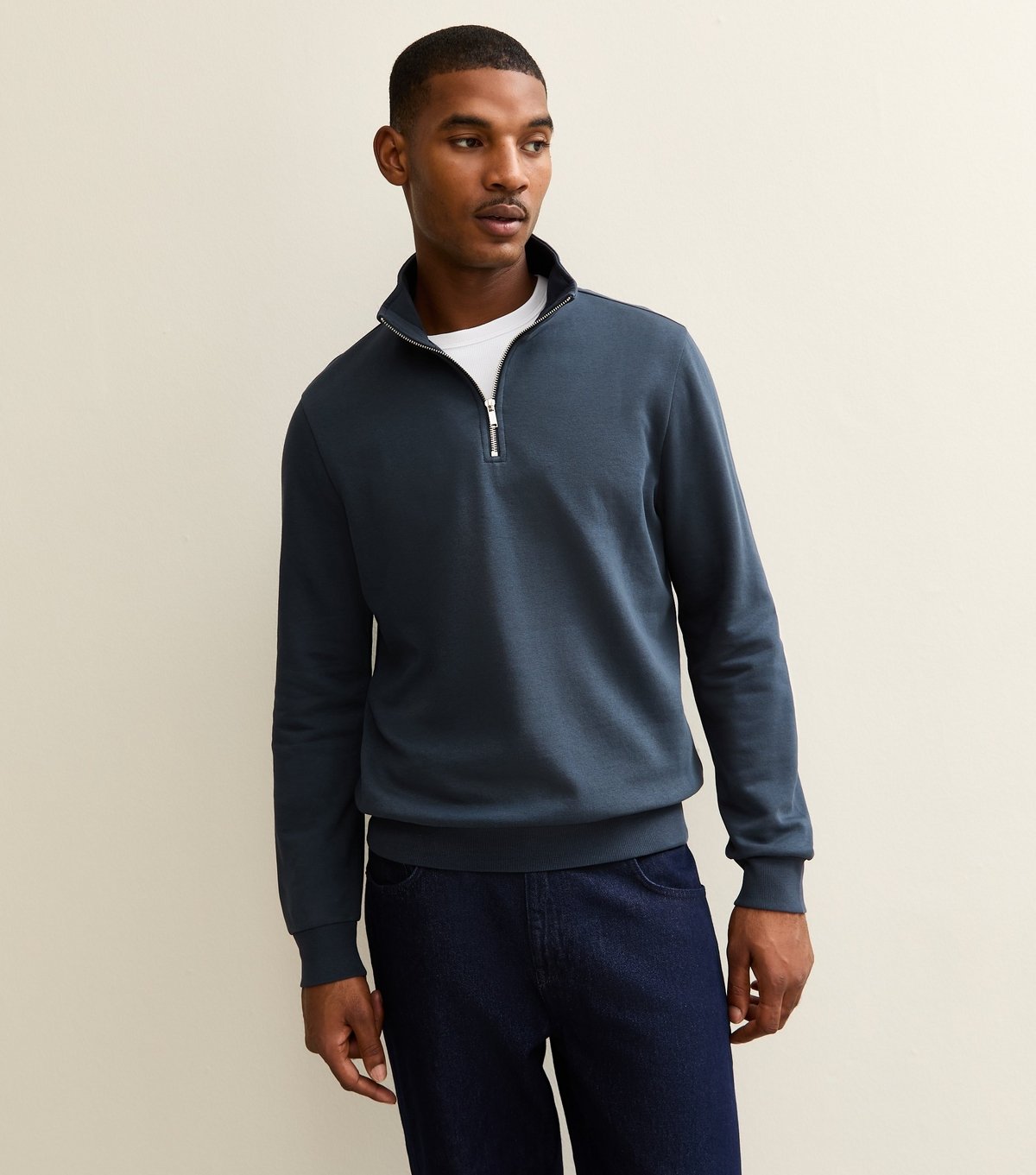 New Look Men's Navy Regular Quarter Zip Sweatshirt New Look - 2