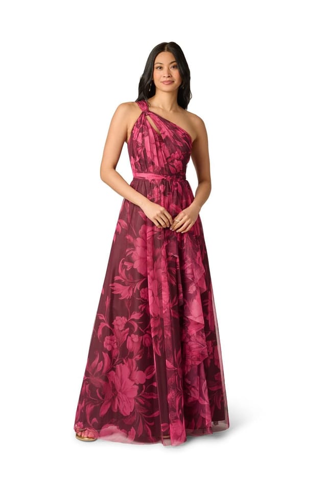 Adrianna Papell Adrianna Papell Women's Printed Tulle Gown in Red - 2