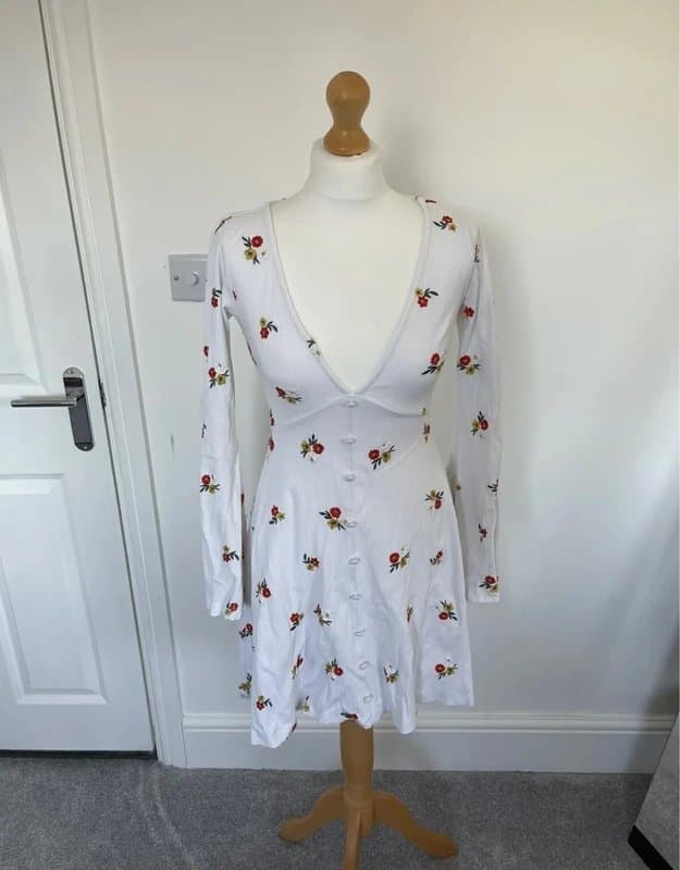 ASOS ASOS white floral knitted and embroidered flared sleeve boho dress
