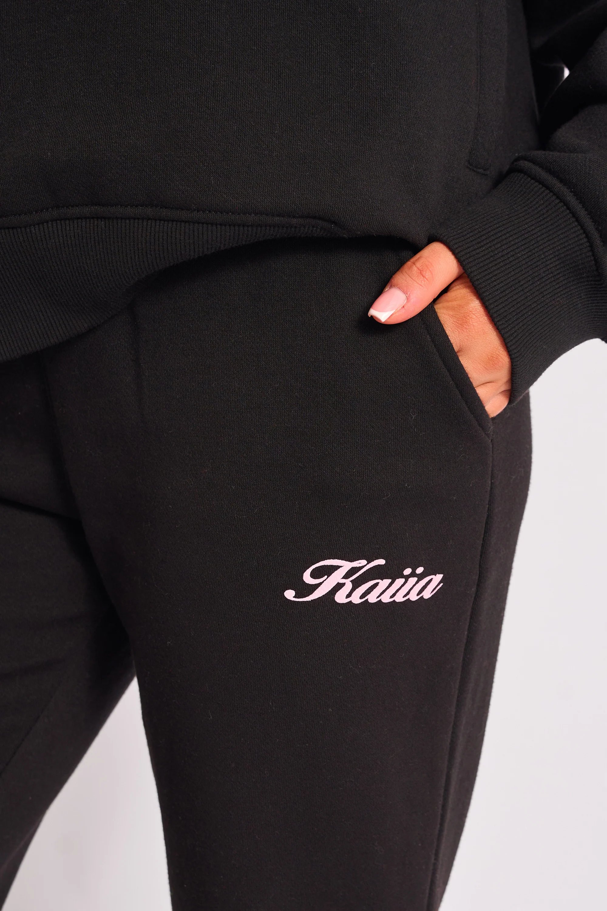 Kaiia Kaiia Script Wide Leg Joggers Black & Pink - 4