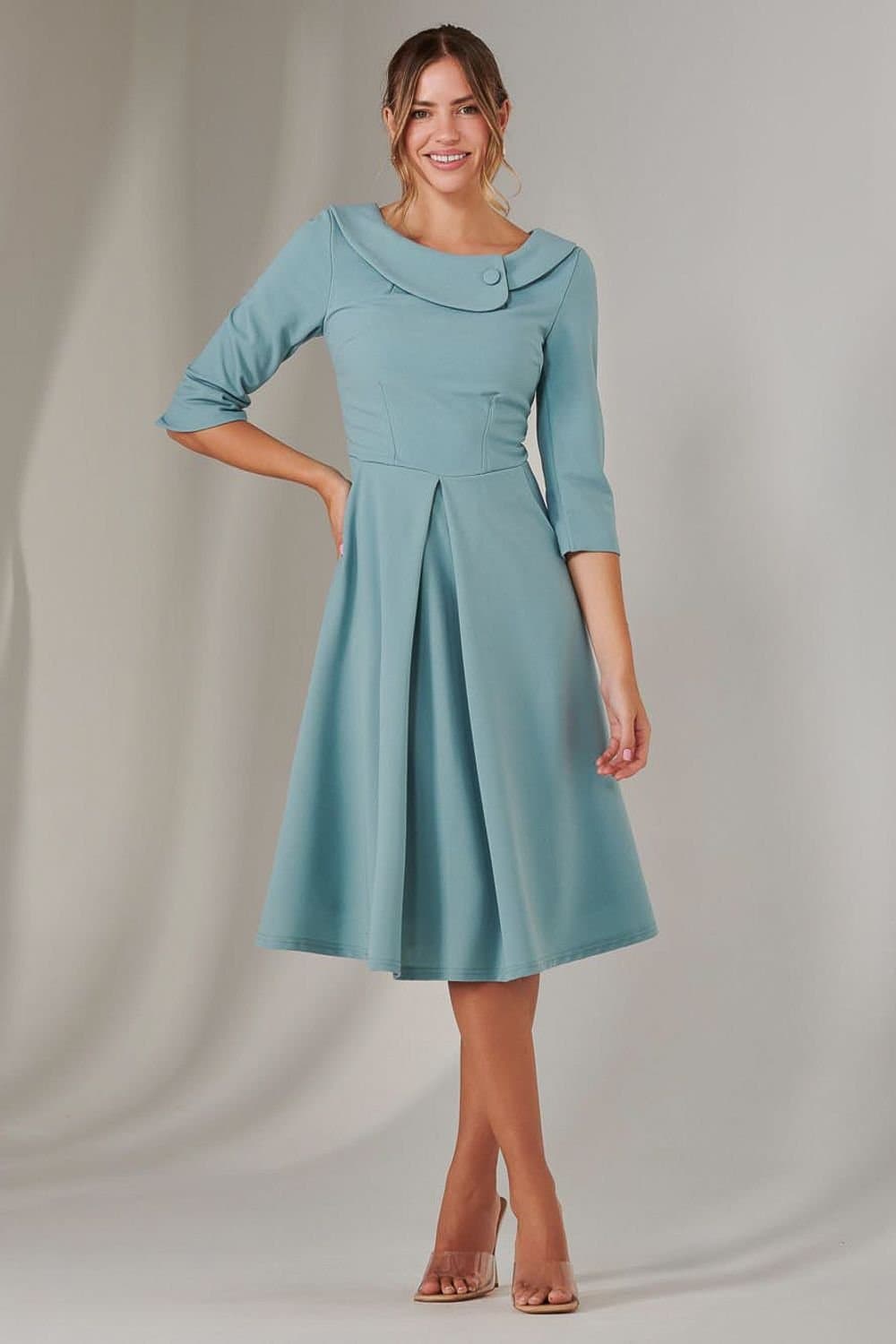 Jolie Moi Jolie Moi Women's Sloan 3/4 Sleeve Midi Dress in Duck Egg Blue