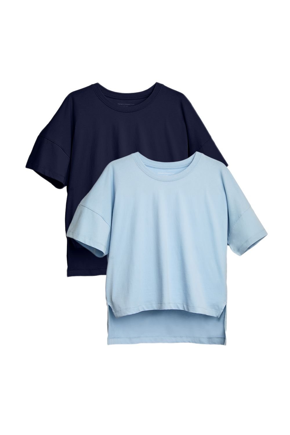 French Connection French Connection Women's 2 Pack Cotton Crew Neck Boxy Fit Short Sleeve T-Shirts in Blue - 2