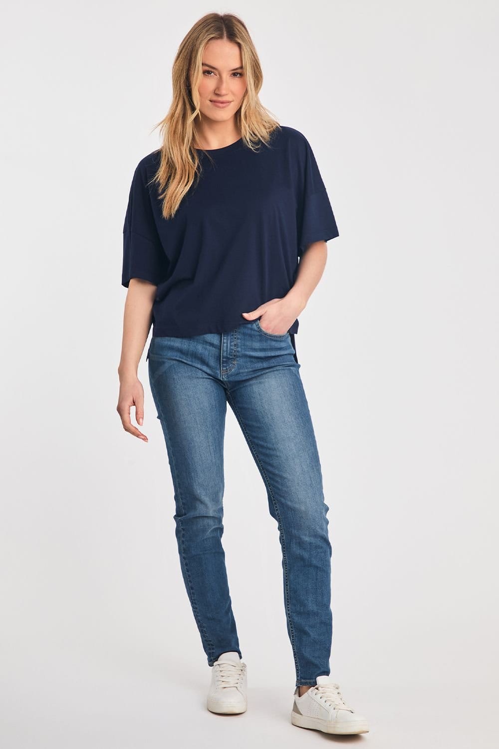 French Connection French Connection Women's 2 Pack Cotton Crew Neck Boxy Fit Short Sleeve T-Shirts in Blue - 4