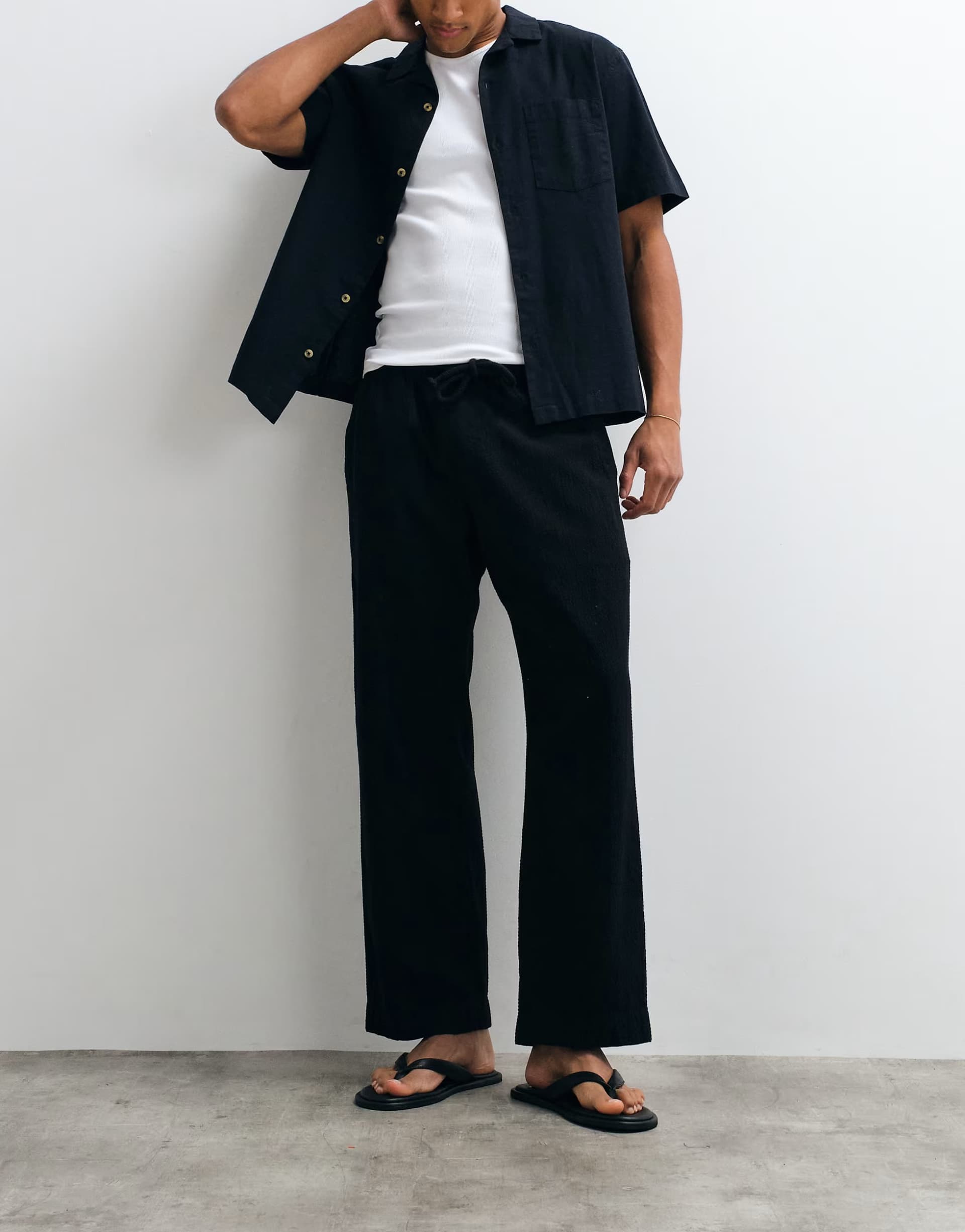 ASOS Abercrombie & Fitch baggy seersucker trousers in black