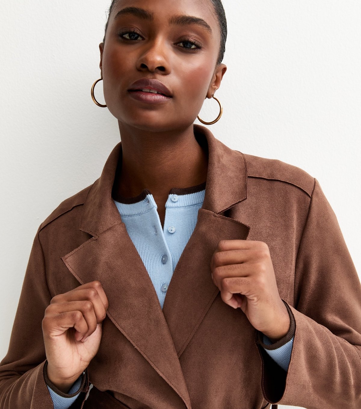 New Look Women's Dark Brown Faux Suede Belted Jacket New Look - 2