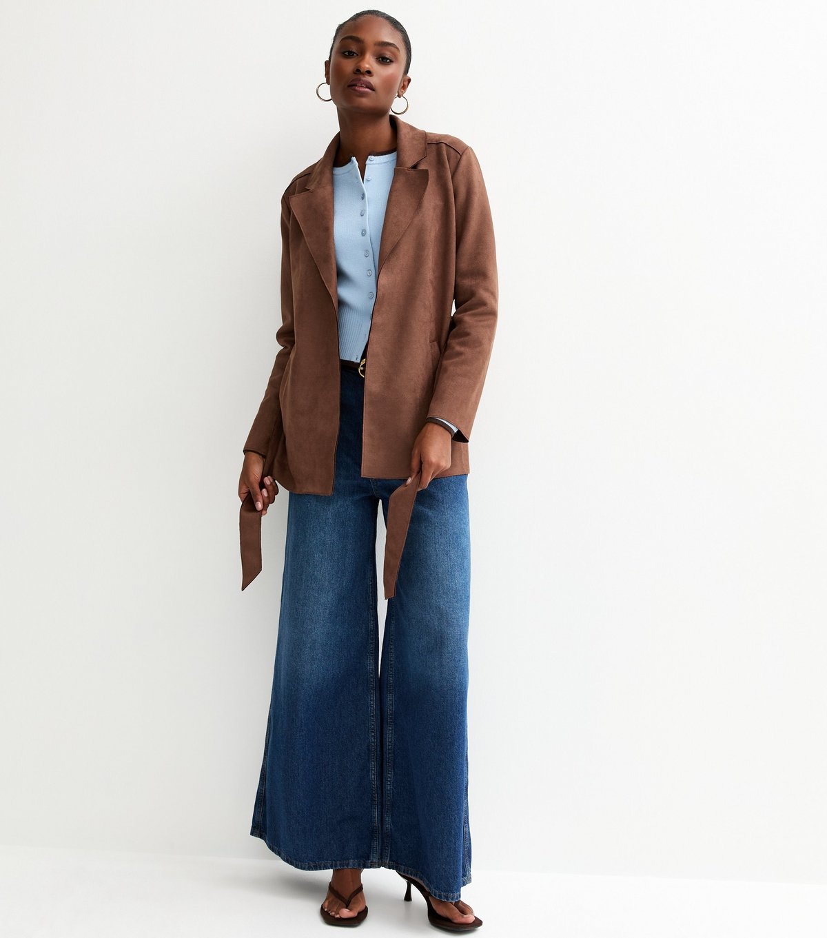 New Look Women's Dark Brown Faux Suede Belted Jacket New Look - 3