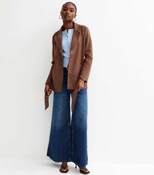 New Look Women's Dark Brown Faux Suede Belted Jacket New Look - 3