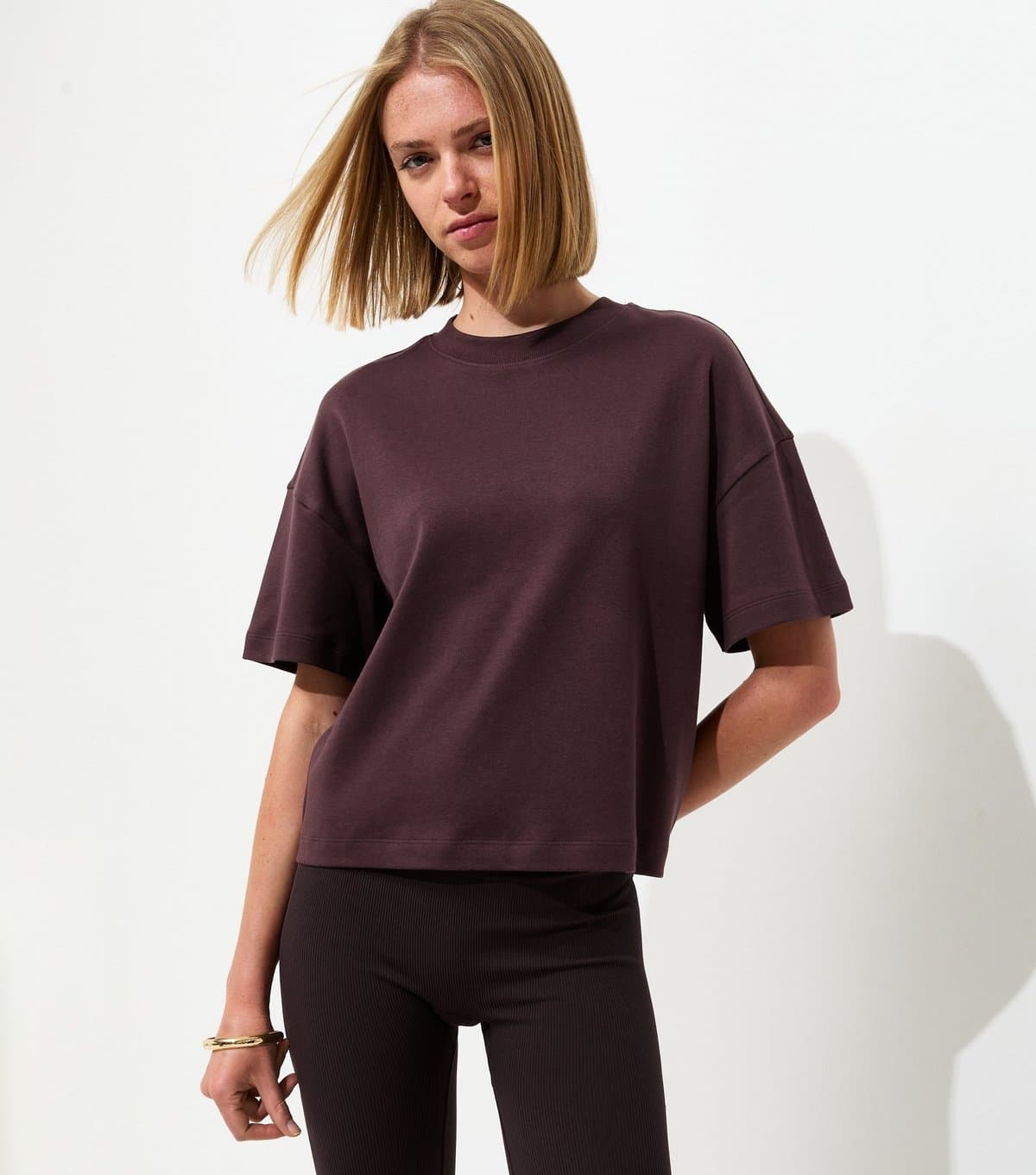 New Look Women's Premium Dark Brown Heavyweight Cotton Boxy Fit T-Shirt New Look