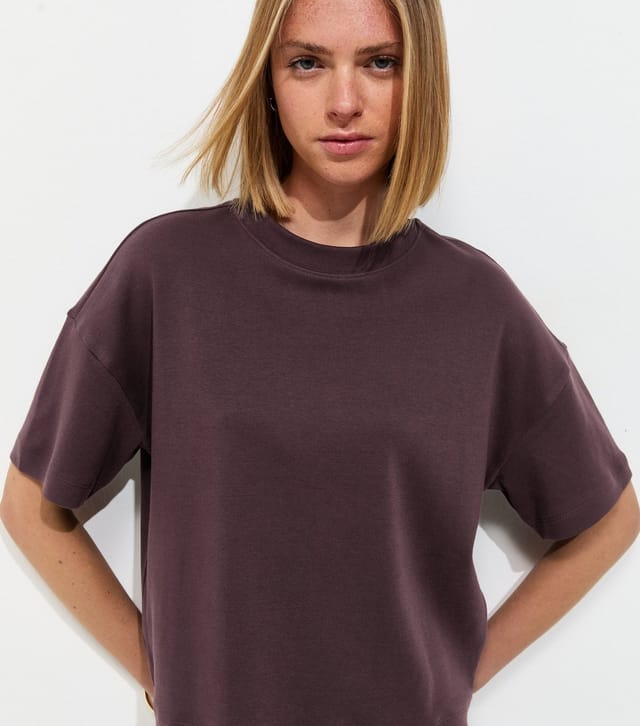 New Look Women's Premium Dark Brown Heavyweight Cotton Boxy Fit T-Shirt New Look - 2