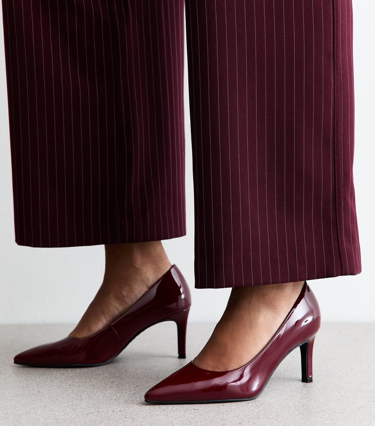 New Look Women's Dark Burgundy Faux Patent Leather Heeled Court Shoes Vegan New Look