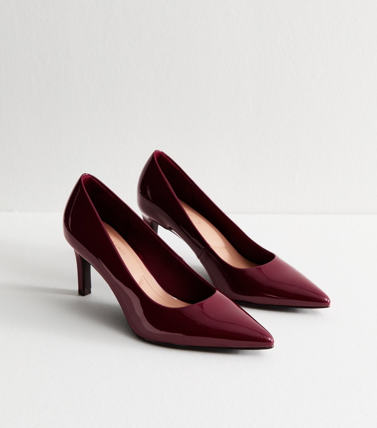 New Look Women's Dark Burgundy Faux Patent Leather Heeled Court Shoes Vegan New Look - 3
