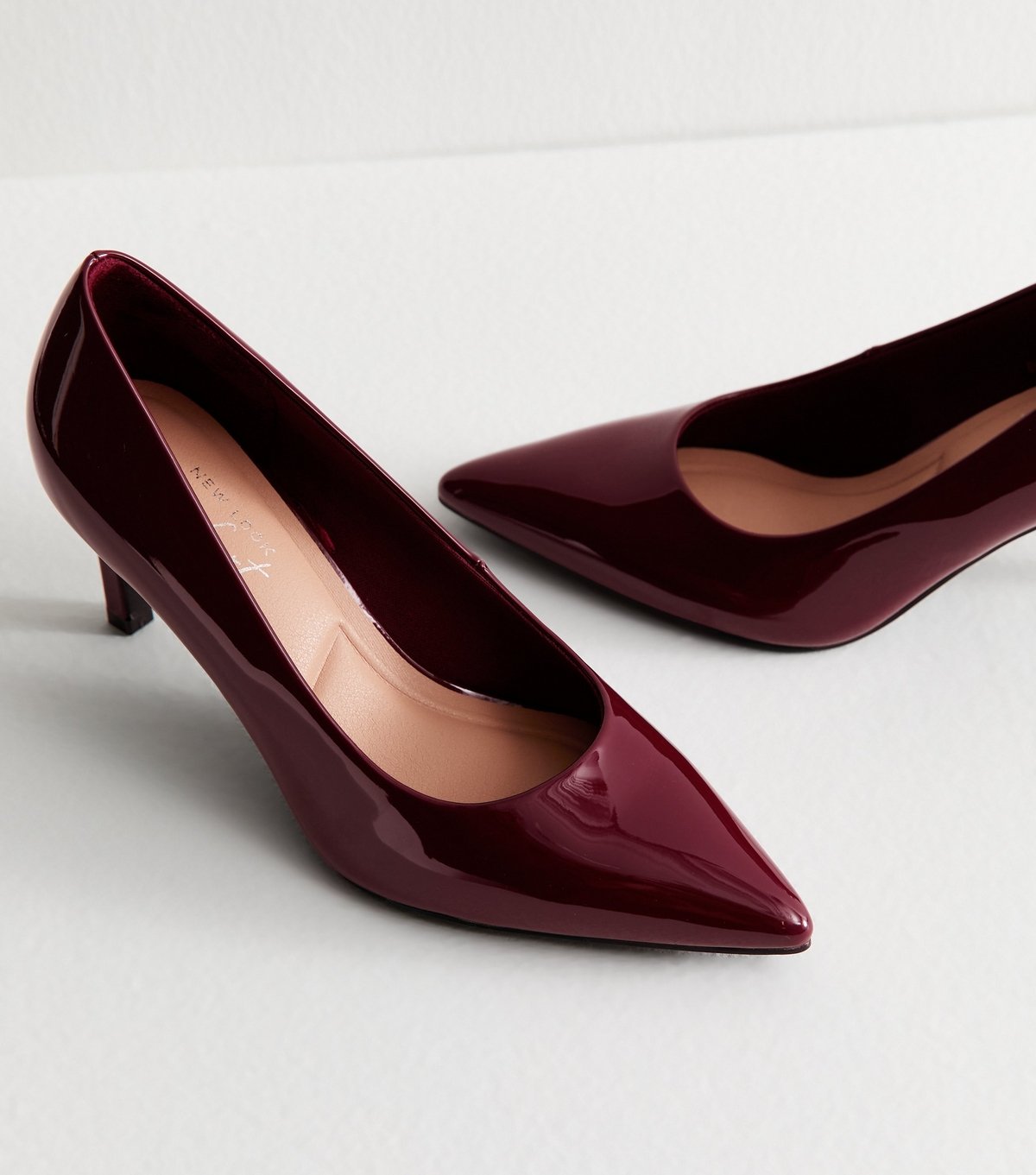 New Look Women's Dark Burgundy Faux Patent Leather Heeled Court Shoes Vegan New Look - 4