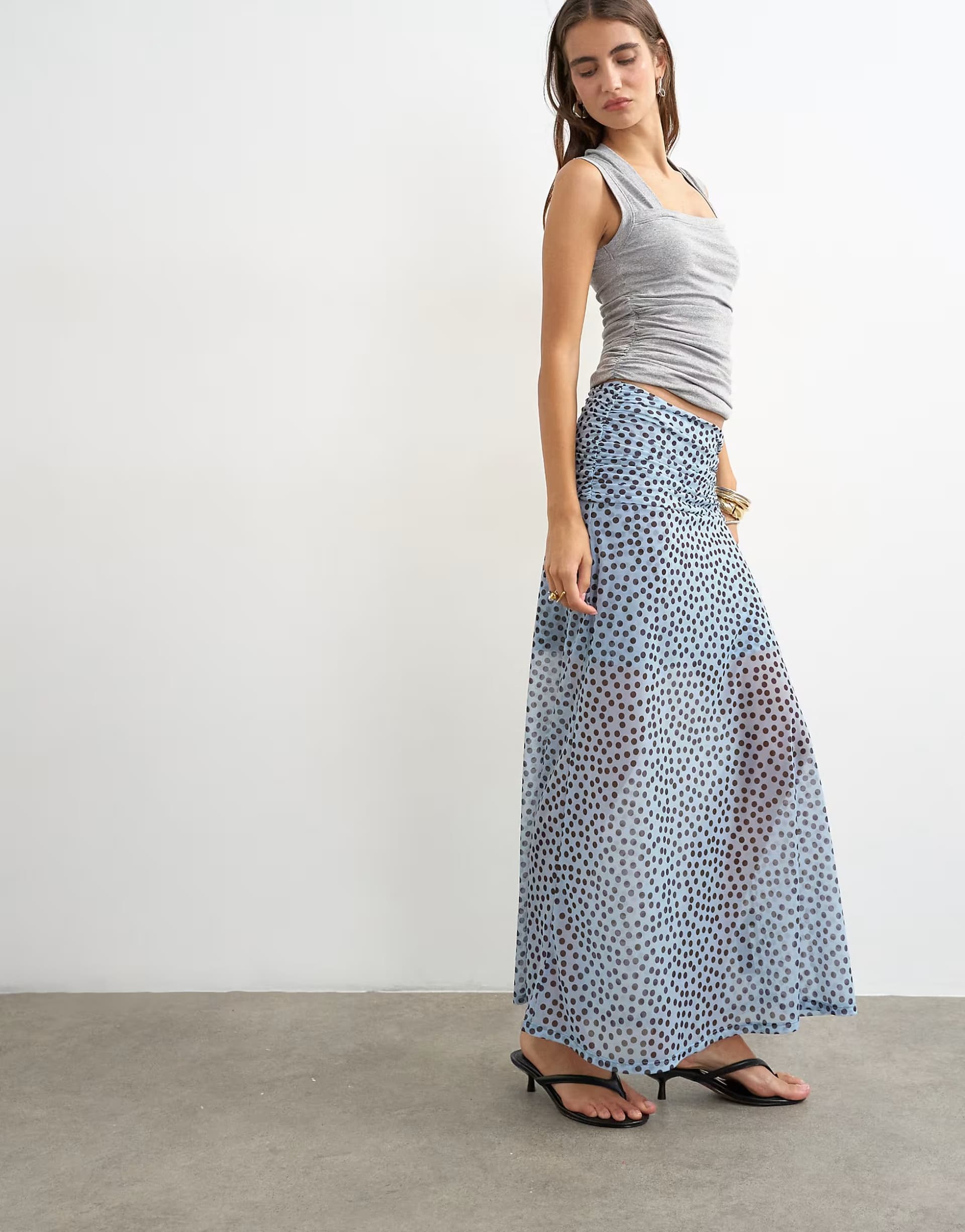 ASOS Topshop polka dot ruched skirt in blue
