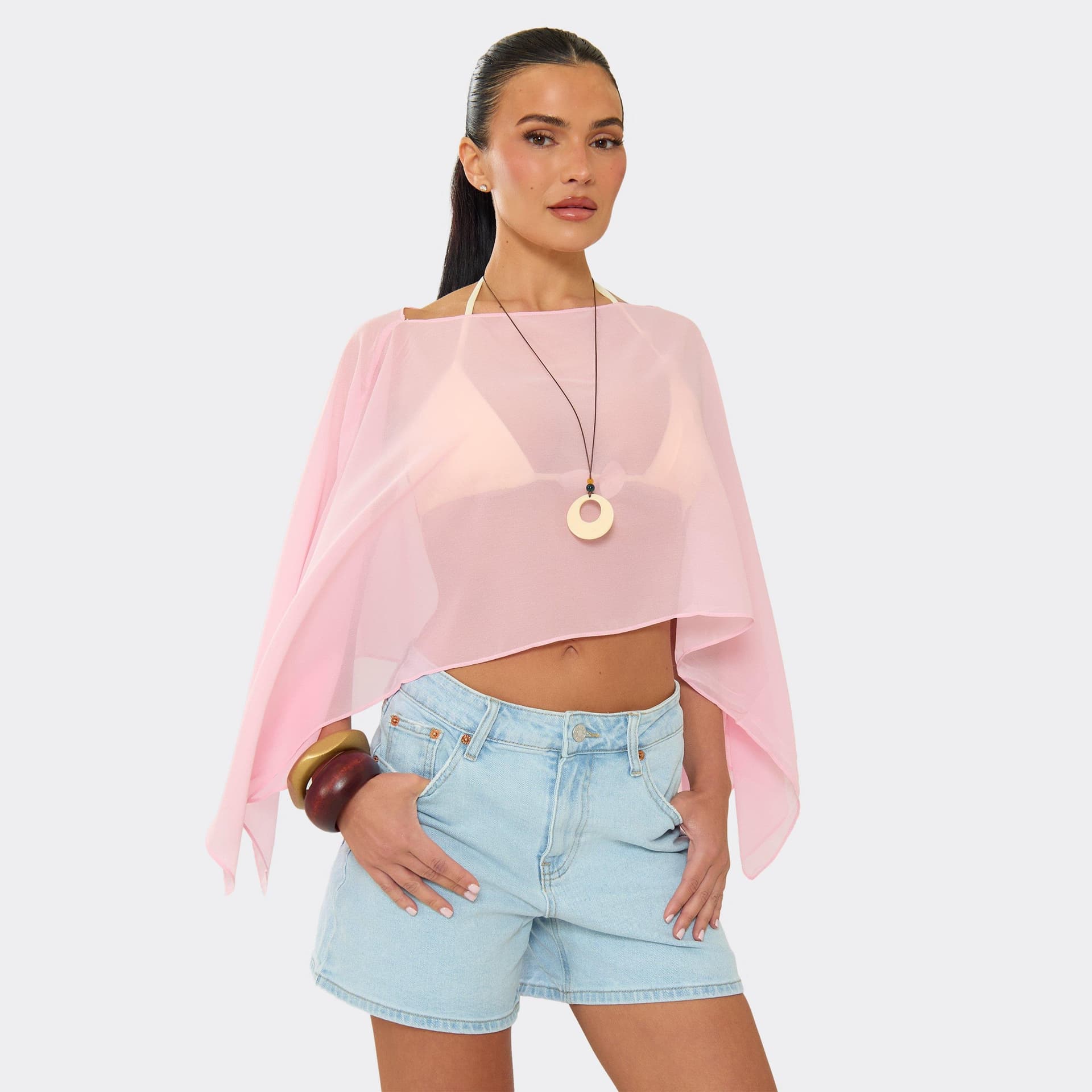 EGO EGO Light Pink Chiffon Cape Crop Top
