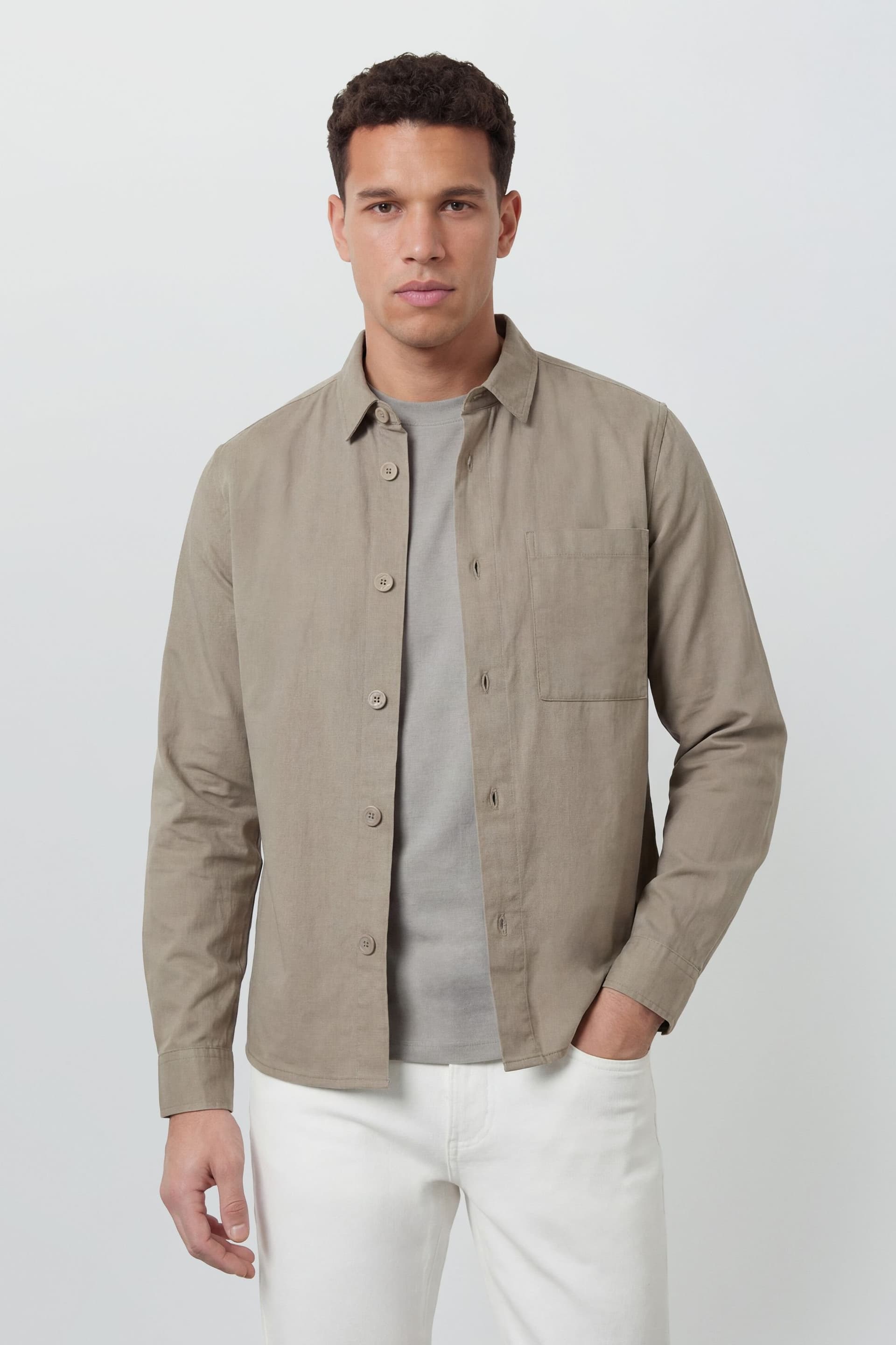 Burton Burton Men's Khaki Cotton Linen Overshirt