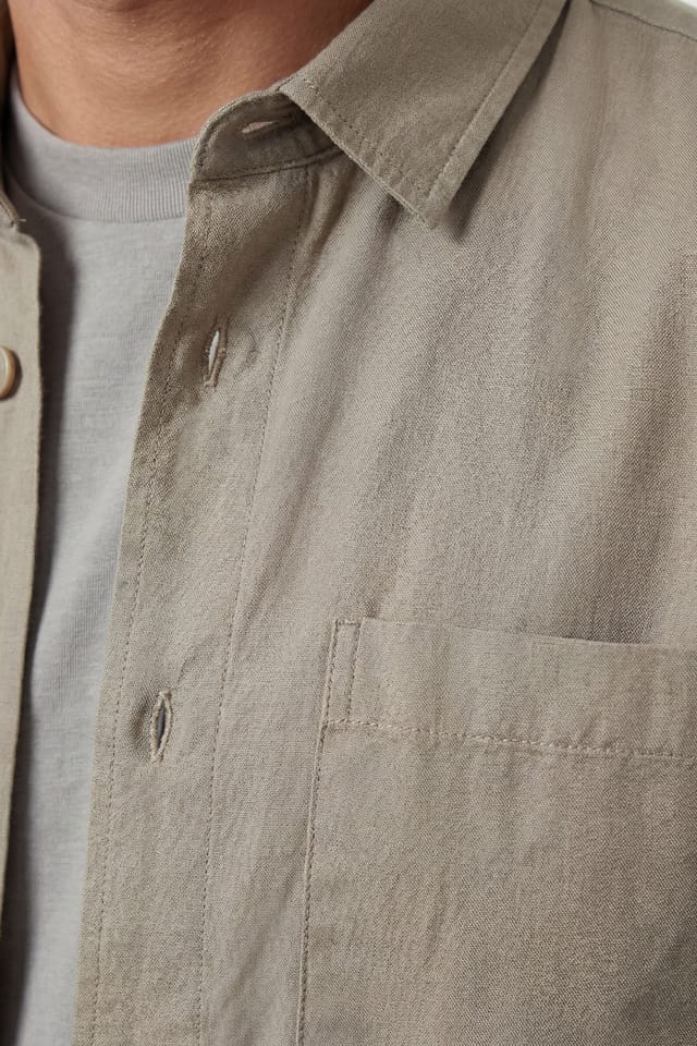 Burton Burton Men's Khaki Cotton Linen Overshirt - 2