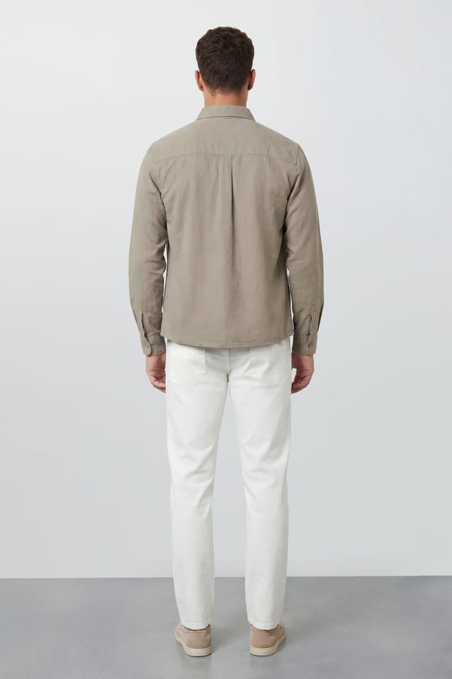 Burton Burton Men's Khaki Cotton Linen Overshirt - 3