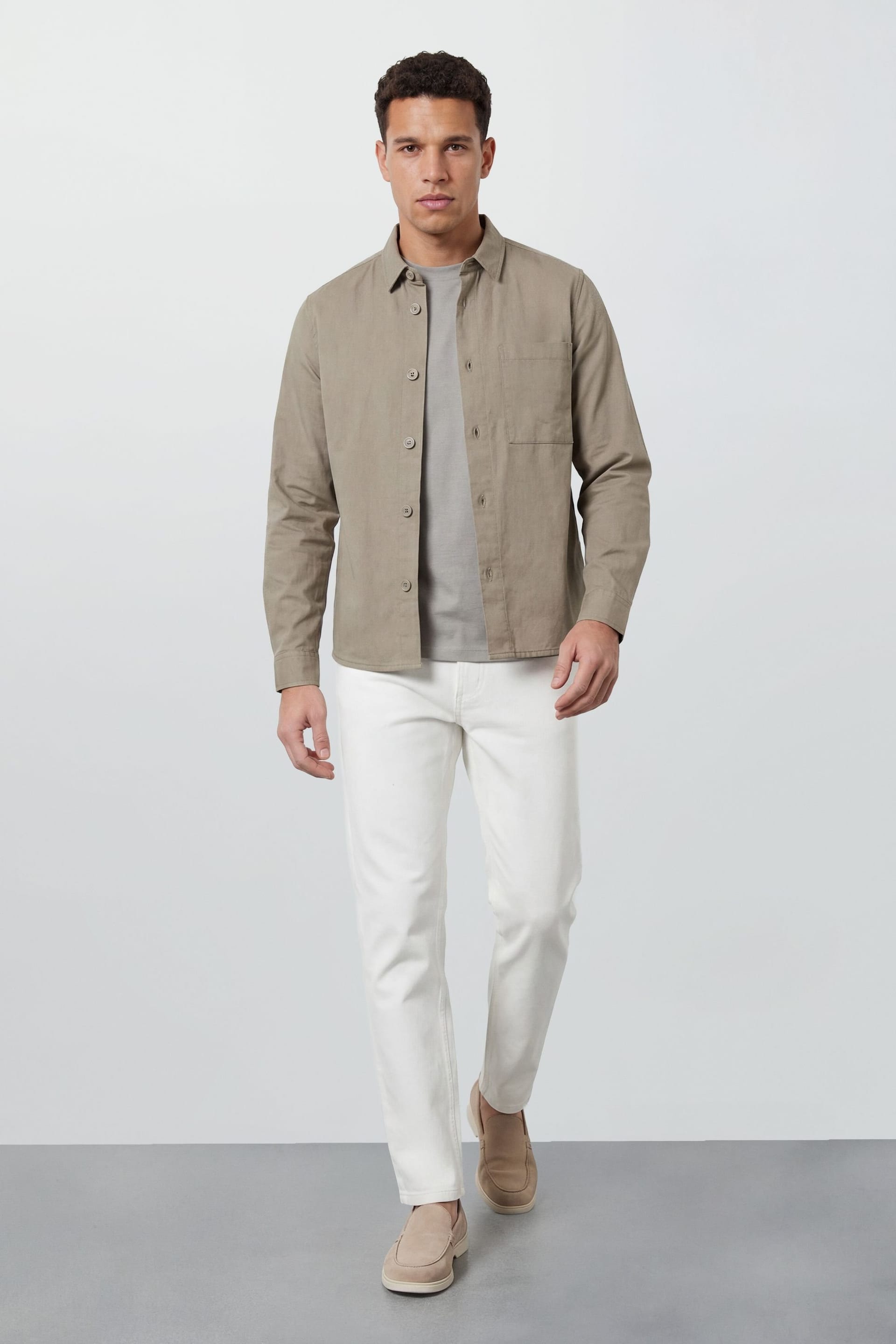 Burton Burton Men's Khaki Cotton Linen Overshirt - 4