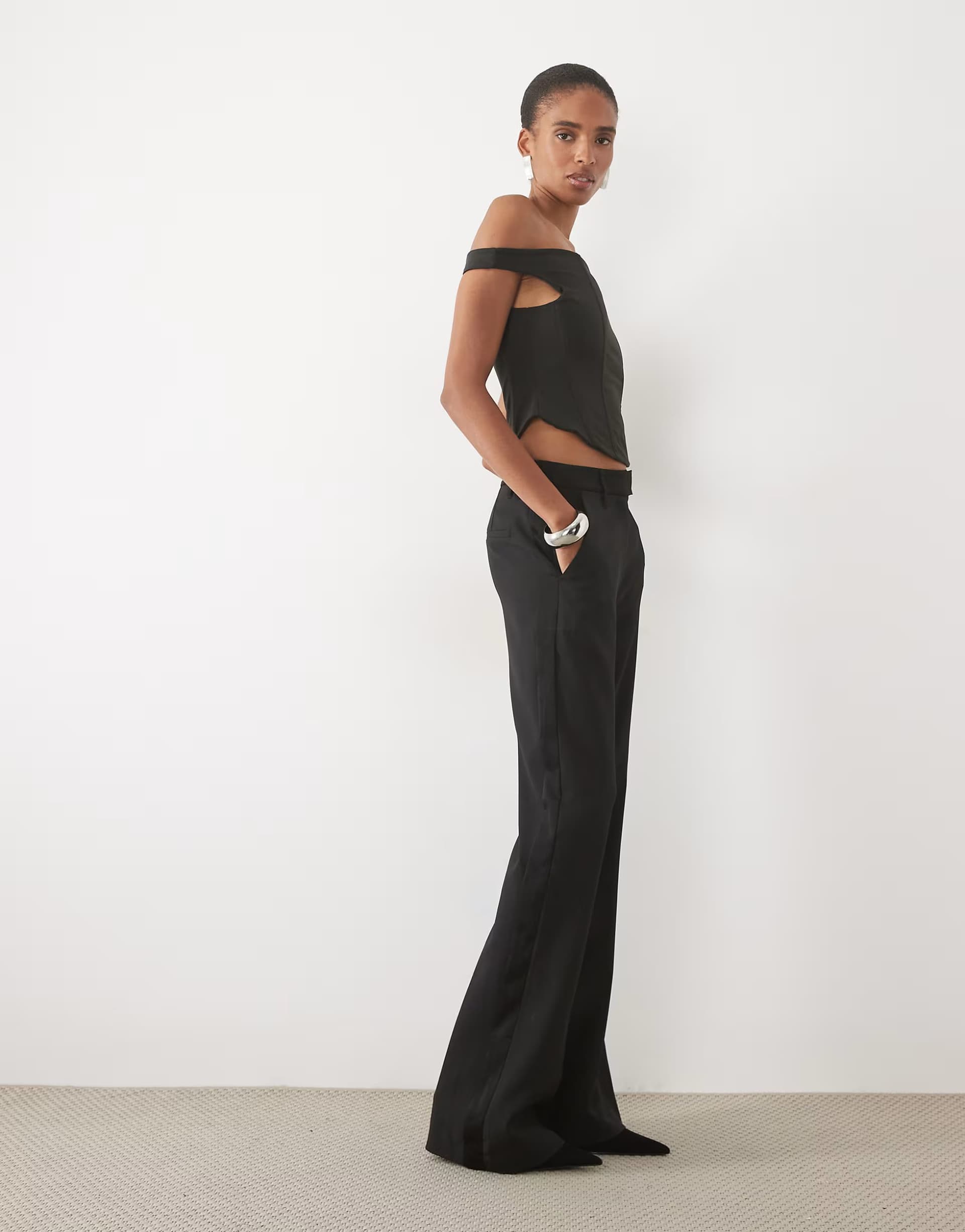 ASOS ASOS DESIGN Tall Tailored snatch tux flare trousers in black