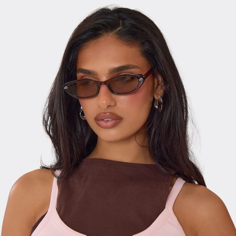 EGO Cateye Shaped Tinted Lense Thin Framed Sunglasses In Brown, Women's Size UK 0 - 1