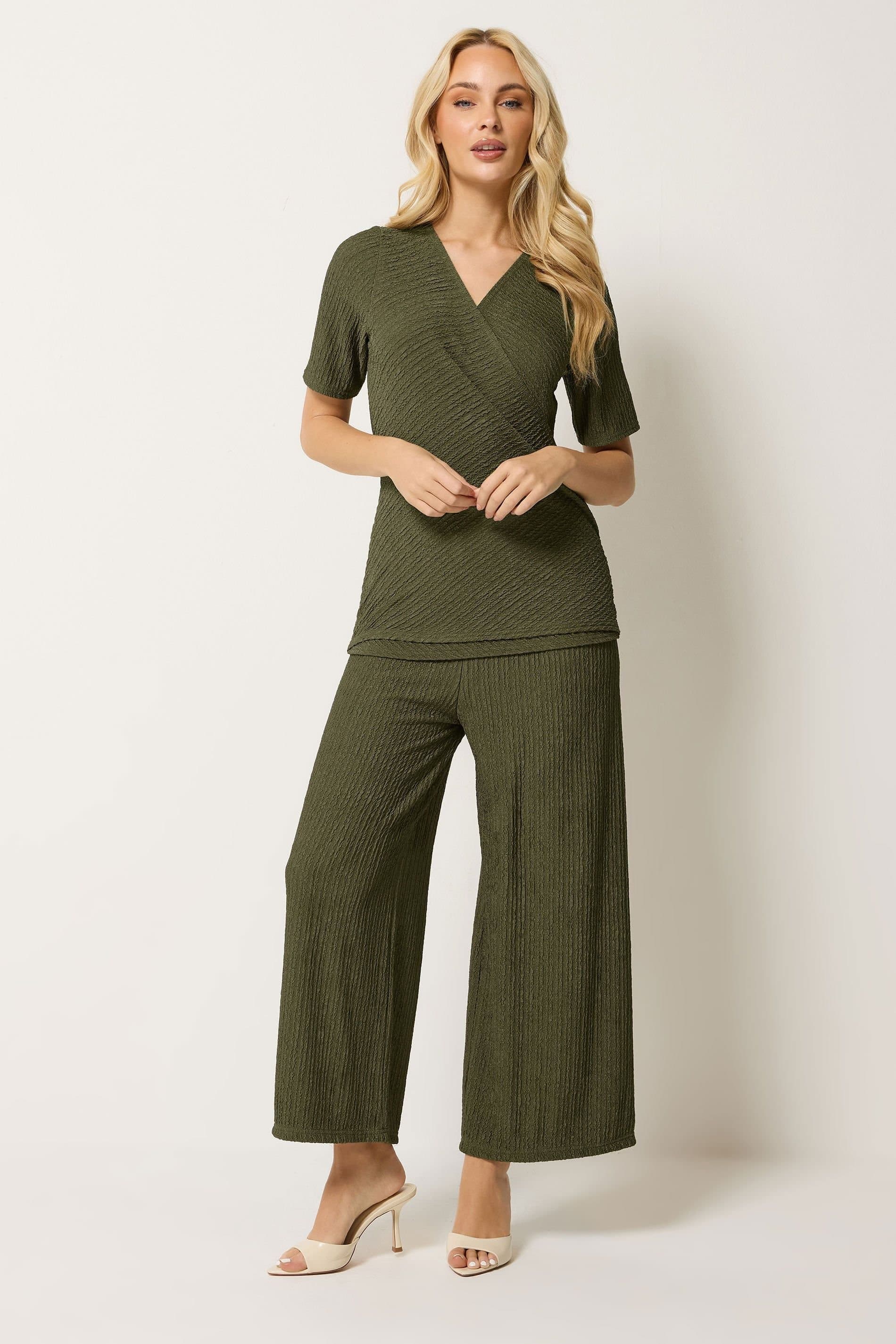 M&Co M&Co Women's Textured Top & Trousers Set in Olive