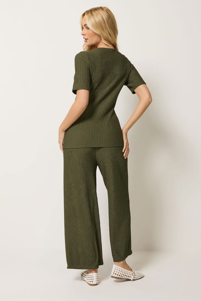M&Co M&Co Women's Textured Top & Trousers Set in Olive - 3