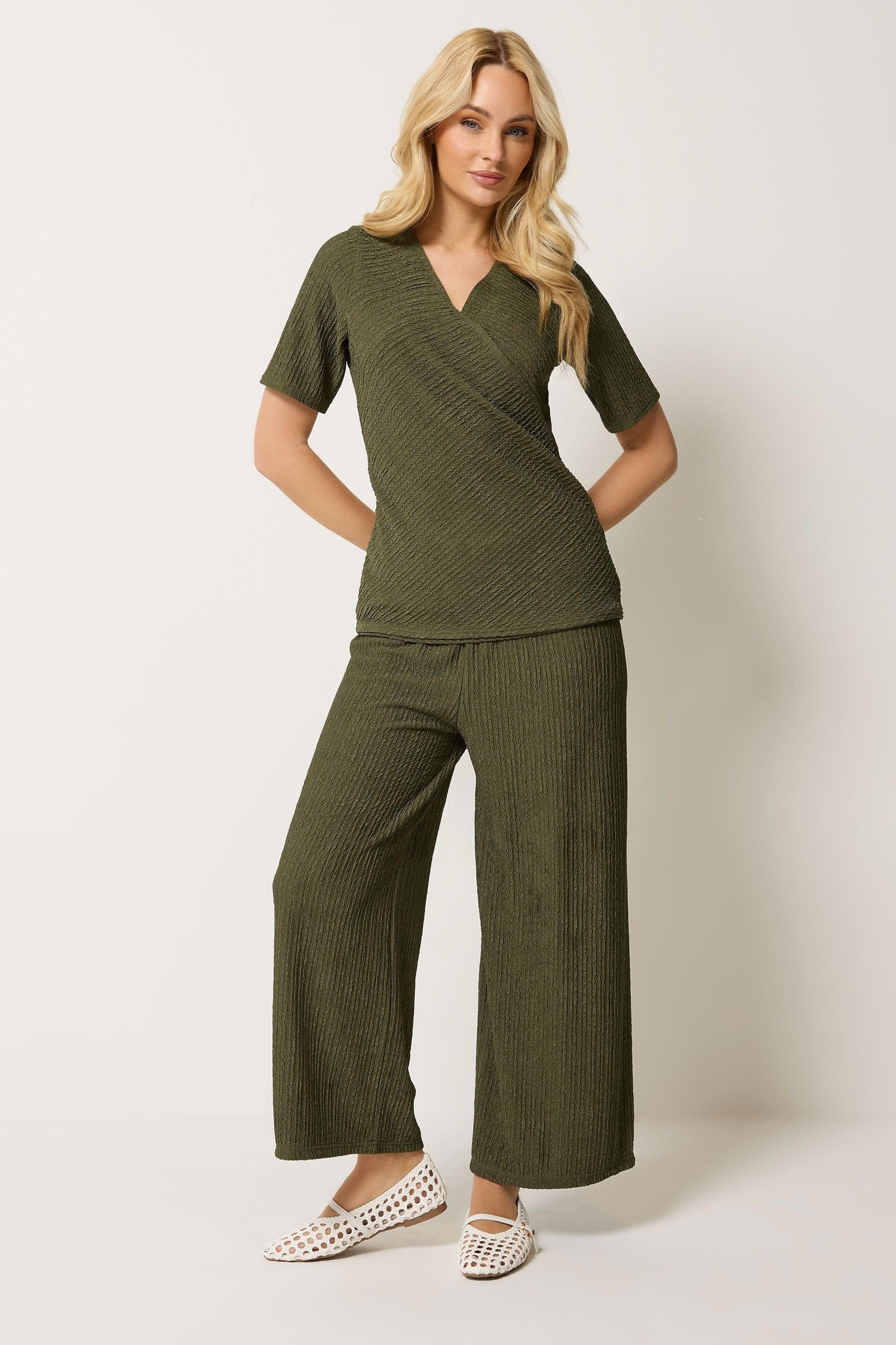 M&Co M&Co Women's Textured Top & Trousers Set in Olive - 4