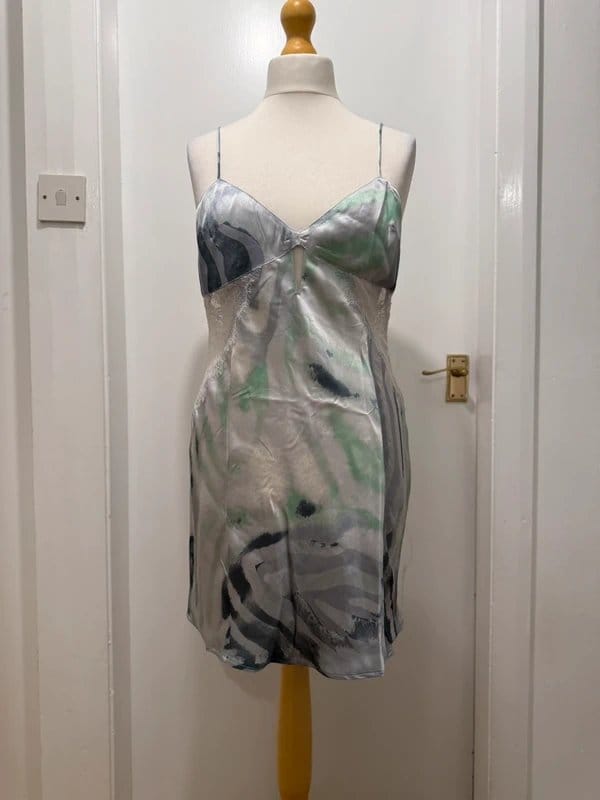 ASOS Design Satin Slip Dress, Abstract Print Mini Dress - Size