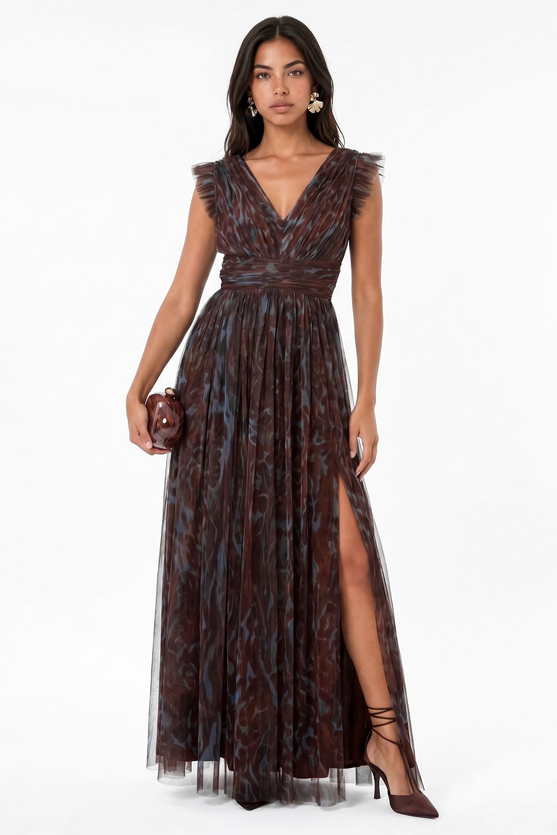 Anaya with Love Anaya with Love Women's Animal Print Flutter Sleeve Maxi Dress