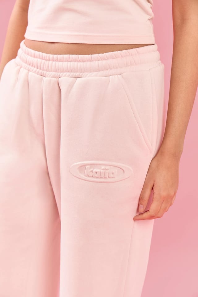 Kaiia Kaiia Oval Embossed Wide Leg Joggers Pink Meringue - 2