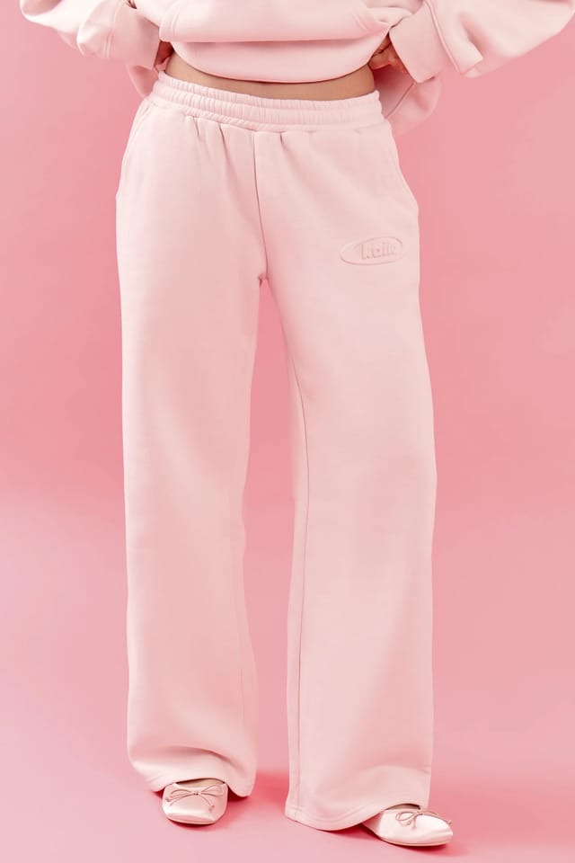 Kaiia Kaiia Oval Embossed Wide Leg Joggers Pink Meringue - 3