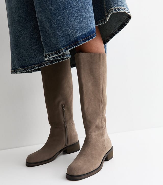 New Look Women's Premium Real Leather Light Brown Suede Pull On Tall Boots New Look - 2