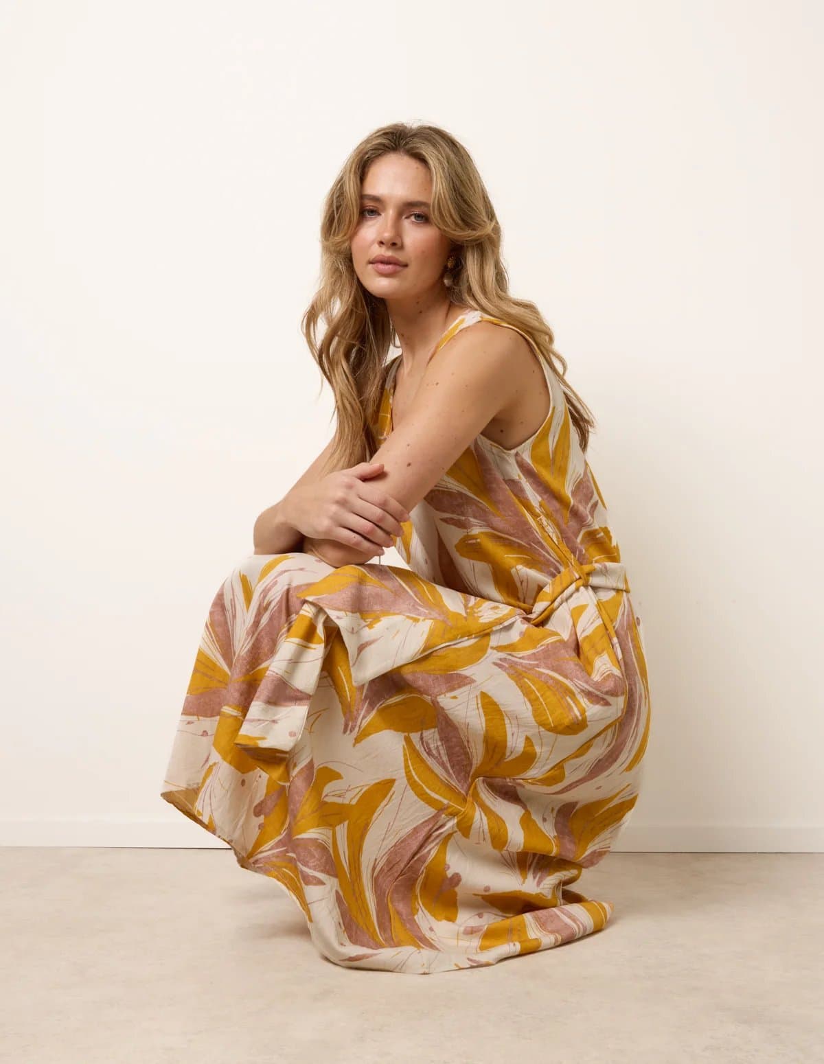Blue Vanilla Leaf Print Dress