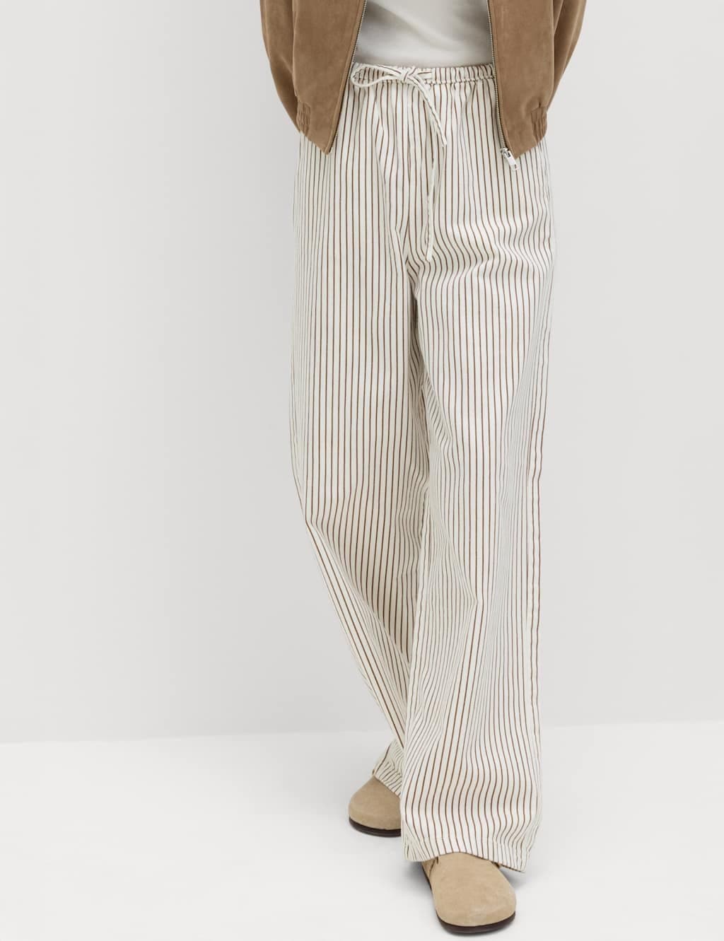 Marks & Spencer M&S Denim Drawstring Wide-Leg Trousers Brown Mix