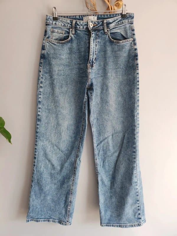 Peacocks 365 Denim High Rise Wide Leg Jeans - Acid Wash - Size 12 Peacocks