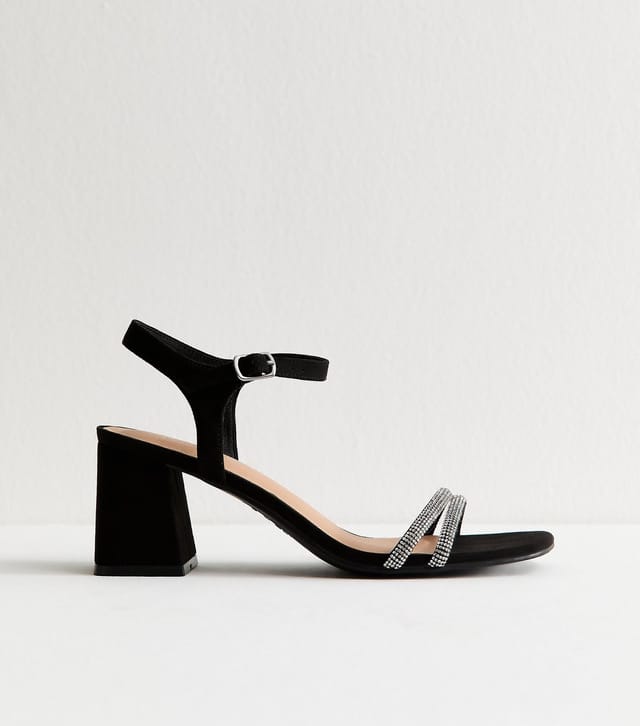 New Look Women's Black Faux Suede Embellished Block Heel Sandals New Look - 2