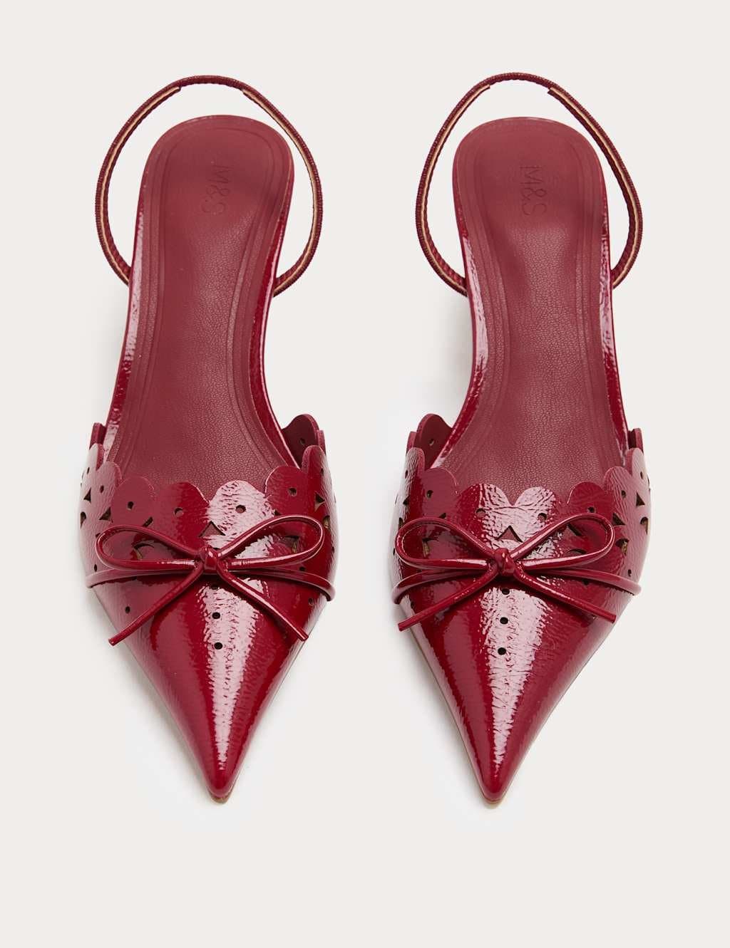 Marks & Spencer M&S Patent Bow Cut Out Kitten Heel Pointed Slingback Shoes Red