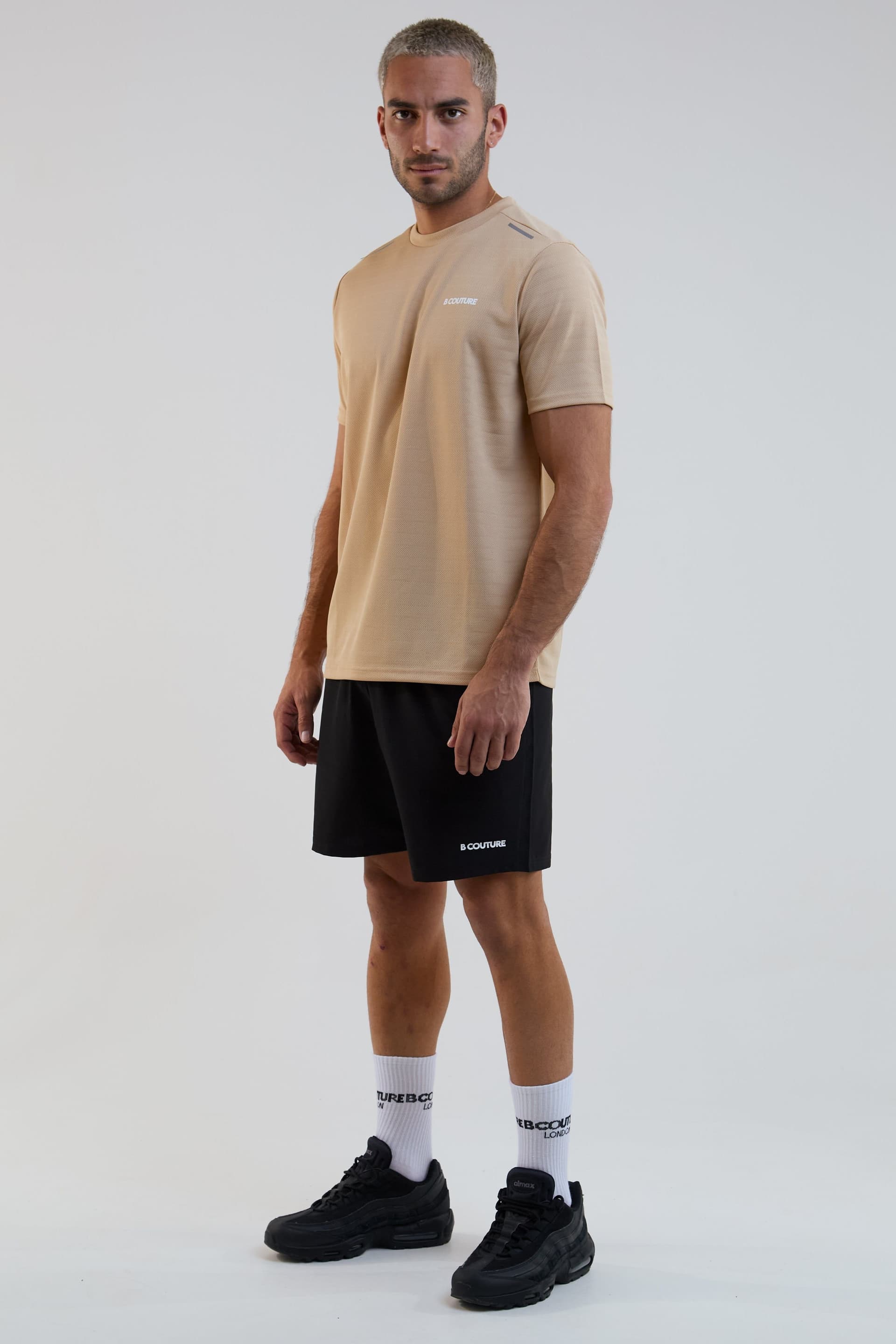 BCouture BCouture Men's Gym Shorts & T-Shirt Set in Beige
